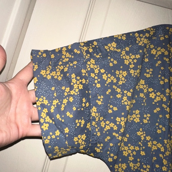 NWT Toad&Co Blue grey and Yellow Floral button front tie waist Mini Dress M - Picture 8 of 10